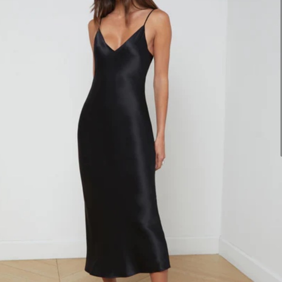 IF BY SEA Black Silky Satin Full Length Slip Dress - Picture 3 of 13